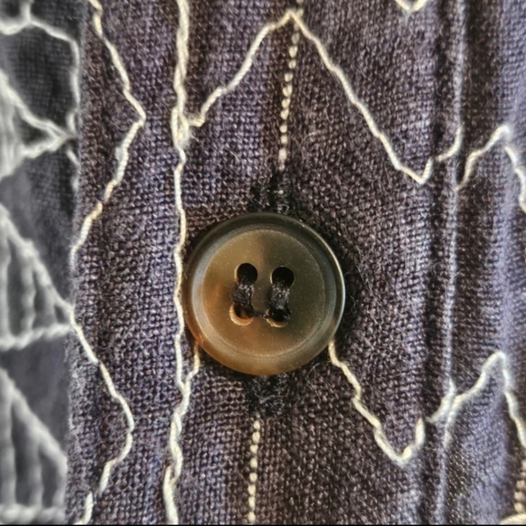 Billy Reid Monogram Stitch Button-Down Shirt - Steel Blue & White - Size Medium - Picture 4 of 8